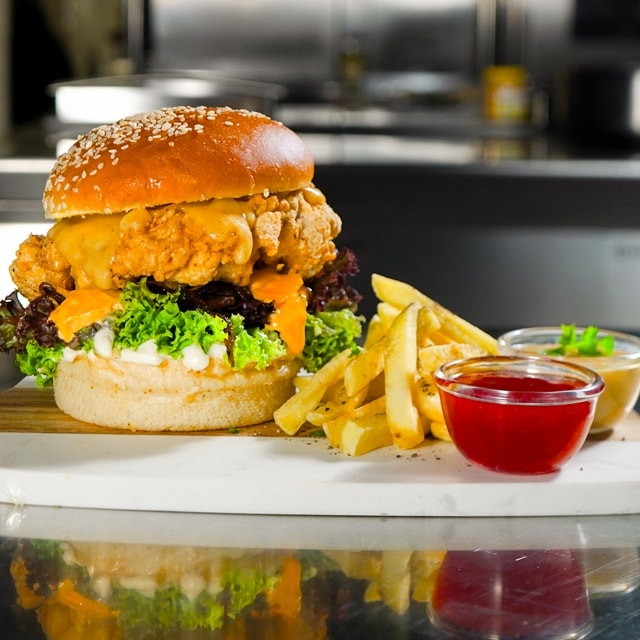 Cheezy Tom Yam Crunch Burger Cheezy Tom Yam Crunch Burger